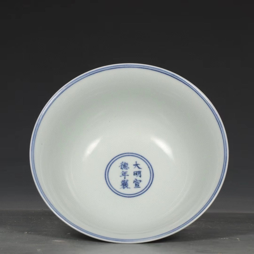 Blue and White Dragon and Sea Wave Stem Cup 059