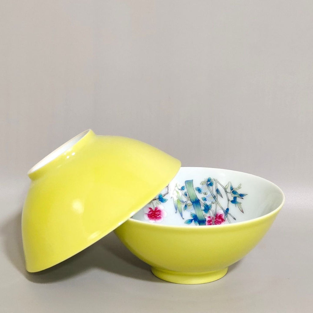 Famille Rose Yellow Glazed Porcelain Bowl