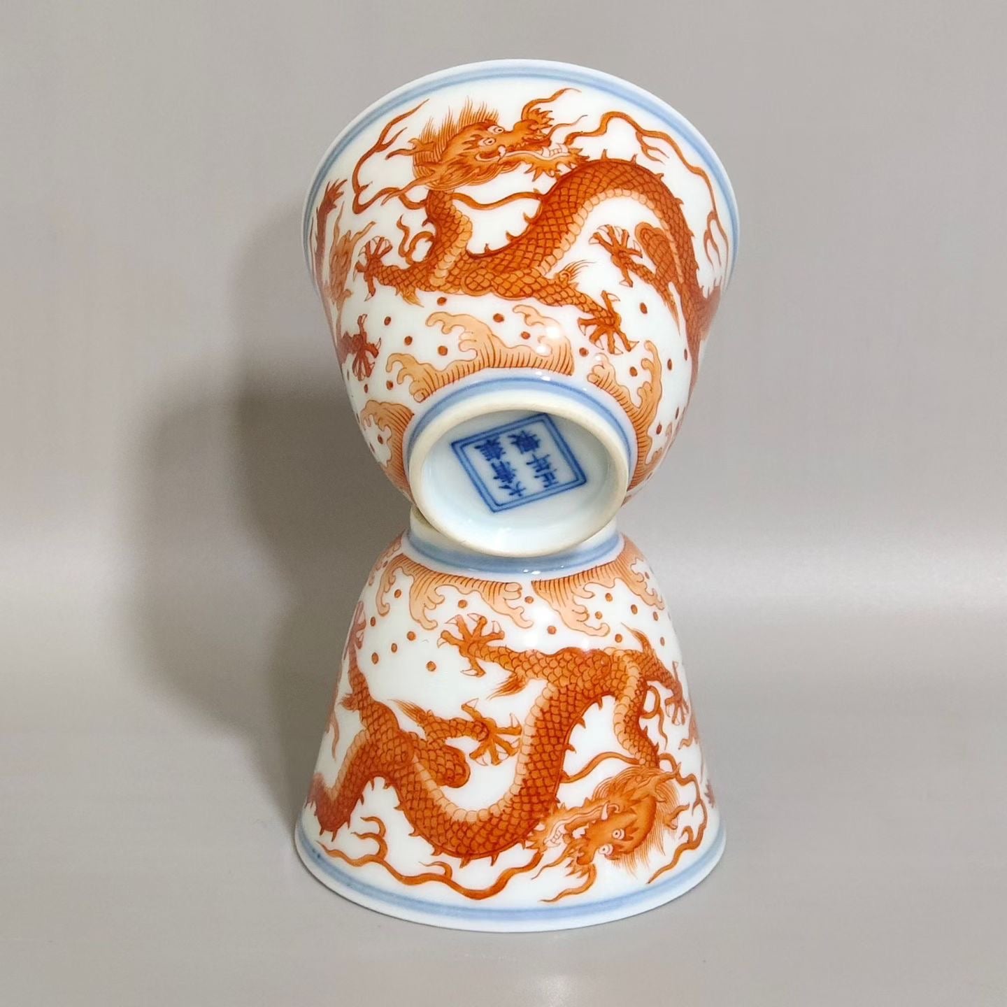 Pair of Iron Red Dragon Porcelain Teacups